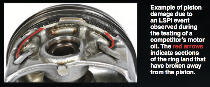LSPI piston damage when competitors motor oil is used
